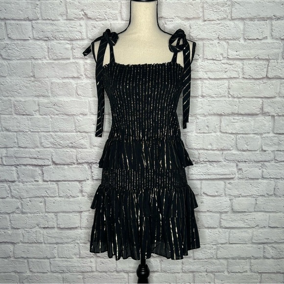 House Of Harlow 1960 Gold Striped Ruffle Dress - Picture 3 of 11